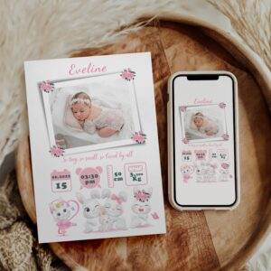 Eveline - Personalized Birth Newborn Stats with Photo Digital Poster - Image 2