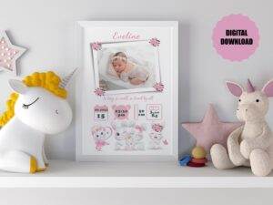 Eveline - Personalized Birth Newborn Stats with Photo Digital Poster - Image 3
