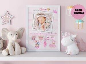 Giulia - Personalized Birth Newborn Stats with Photo Digital Poster - Image 3
