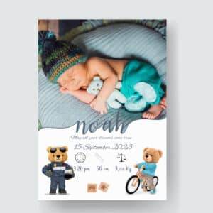 Noah - Personalized Birth Newborn Stats with Photo Digital Poster