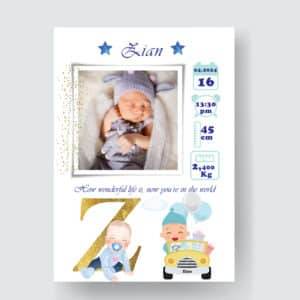 Zian - Personalized Birth Newborn Stats with Photo Digital Poster