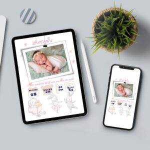 Antonia - Personalized Birth Newborn Stats with Photo Digital Poster - Image 2