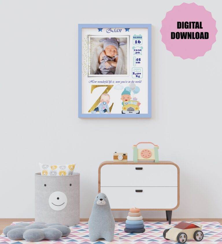 Zian - Personalized Birth Newborn Stats with Photo Digital Poster - Image 3
