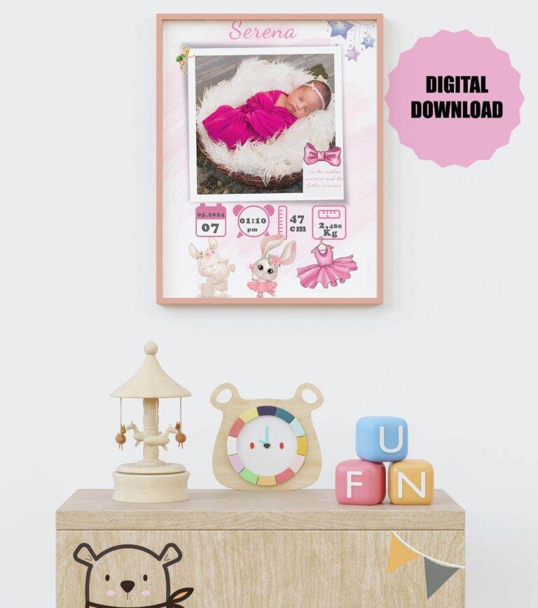 Serena - Personalized Birth Newborn Stats with Photo Digital Poster - Image 3