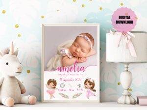 Amelia - Personalized Birth Newborn Stats with Photo Digital Poster - Image 3
