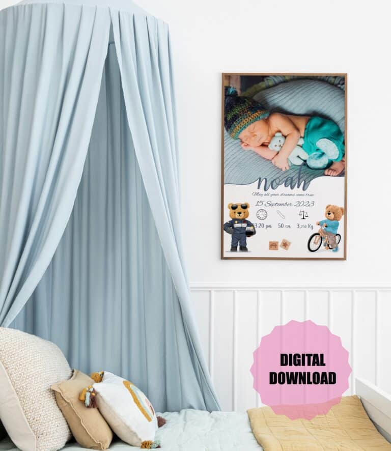 Noah - Personalized Birth Newborn Stats with Photo Digital Poster - Image 3