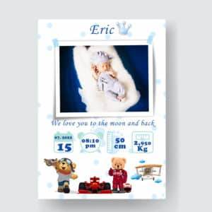 Eric - Personalized Birth Newborn Stats with Photo Digital Poster