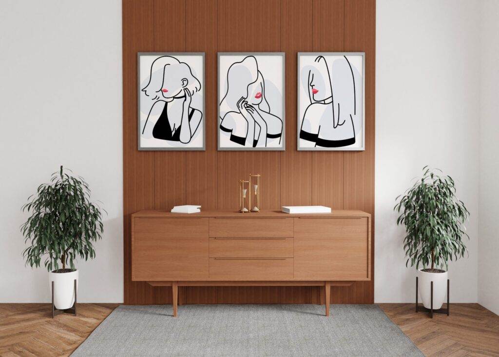 minimalist elegant women set 3 tablouri abstracte
