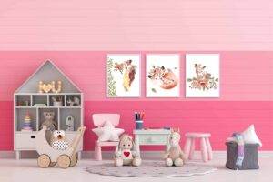 set 3 tablouri forest animals