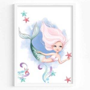 Watercolor Blonde Mermaid II - Digital Wall Art