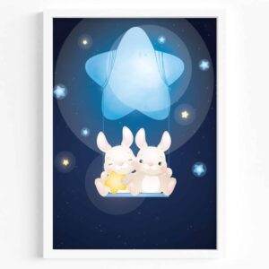 Set of 3 - Bunnies Among Stars - Nursery Wall digital prints - Image 2