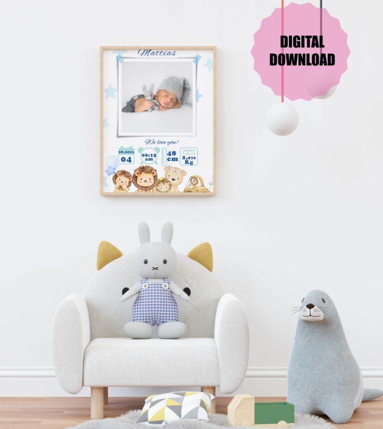 Mattias - Personalized Birth Newborn Stats with Photo Digital Poster - Image 3