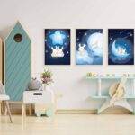 Set of 3 - Bunnies Among Stars - Nursery Wall digital prints