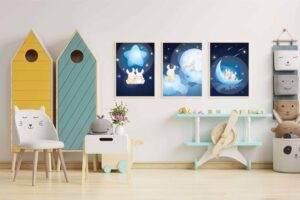 Set of 3 - Bunnies Among Stars - Nursery Wall digital prints